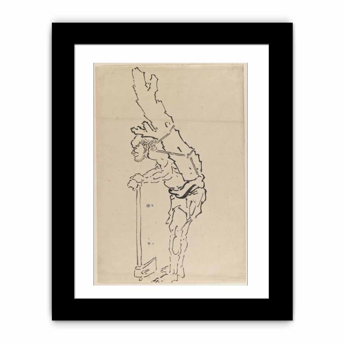 Drawing of Man Resting on Axe and Carrying Part of Tree Trunk on His Back