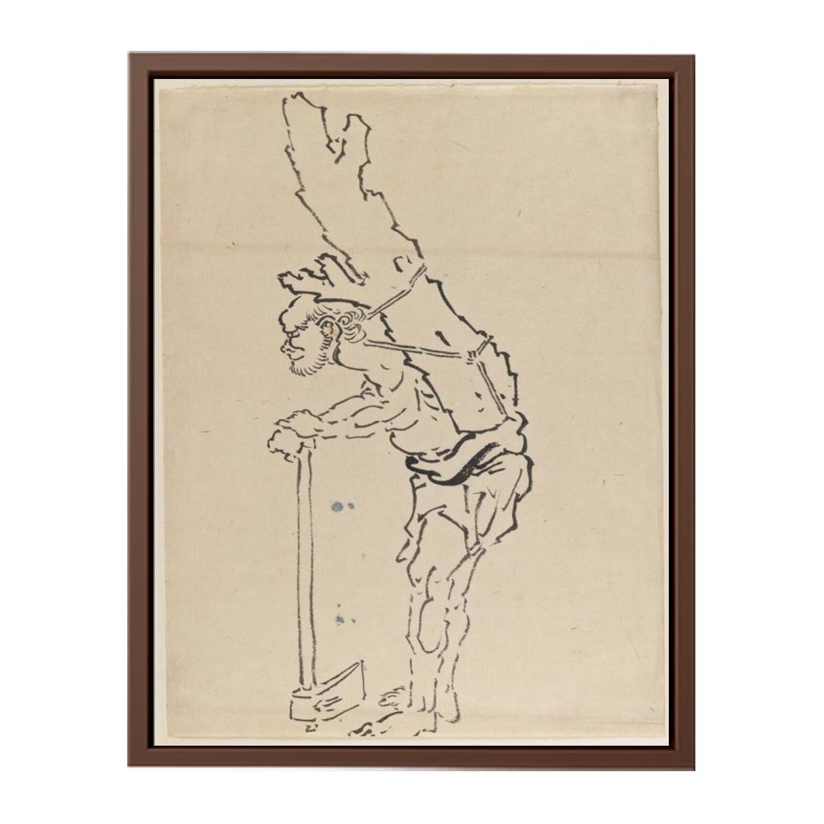 Drawing of Man Resting on Axe and Carrying Part of Tree Trunk on His Back