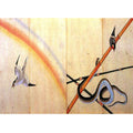 Snake curling around a bamboo stalk with a sparrow on it