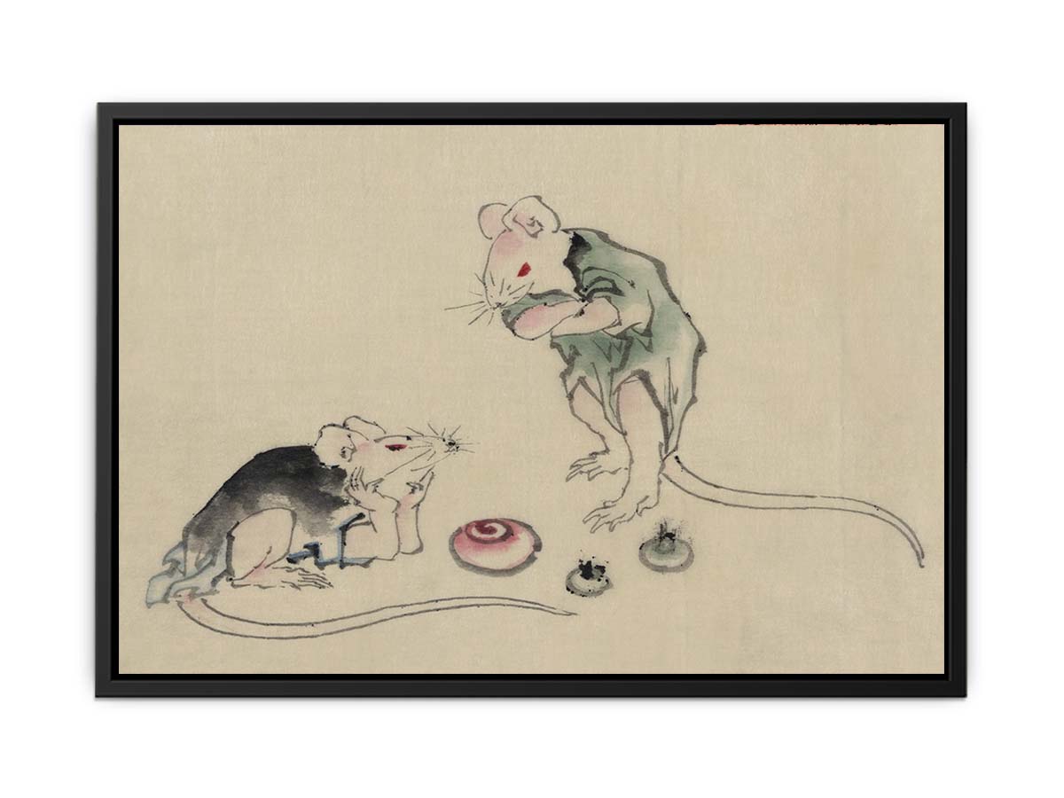 Two mice, one lying on the ground with head resting on forepaws