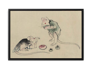 Two mice, one lying on the ground with head resting on forepaws