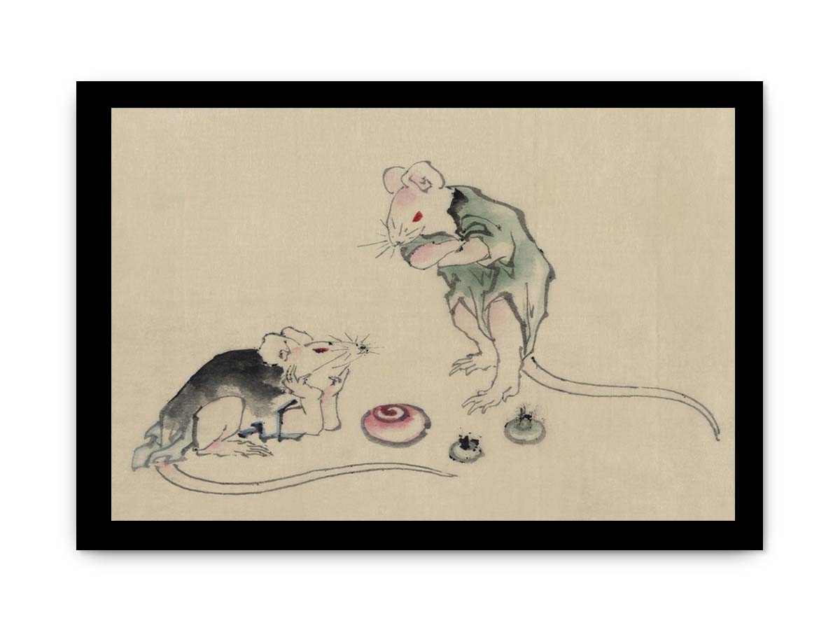 Two mice, one lying on the ground with head resting on forepaws