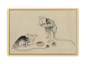 Two mice, one lying on the ground with head resting on forepaws