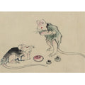 Two mice, one lying on the ground with head resting on forepaws