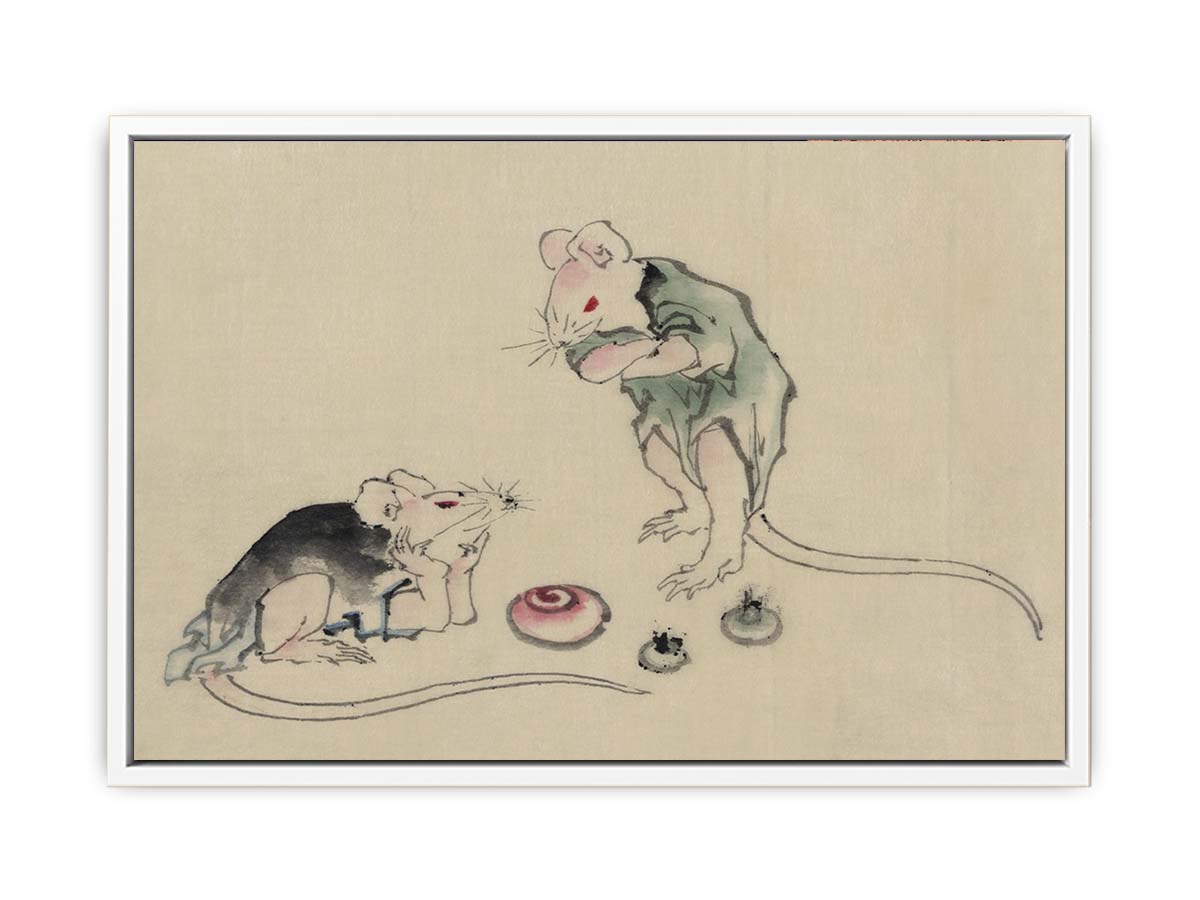 Two mice, one lying on the ground with head resting on forepaws