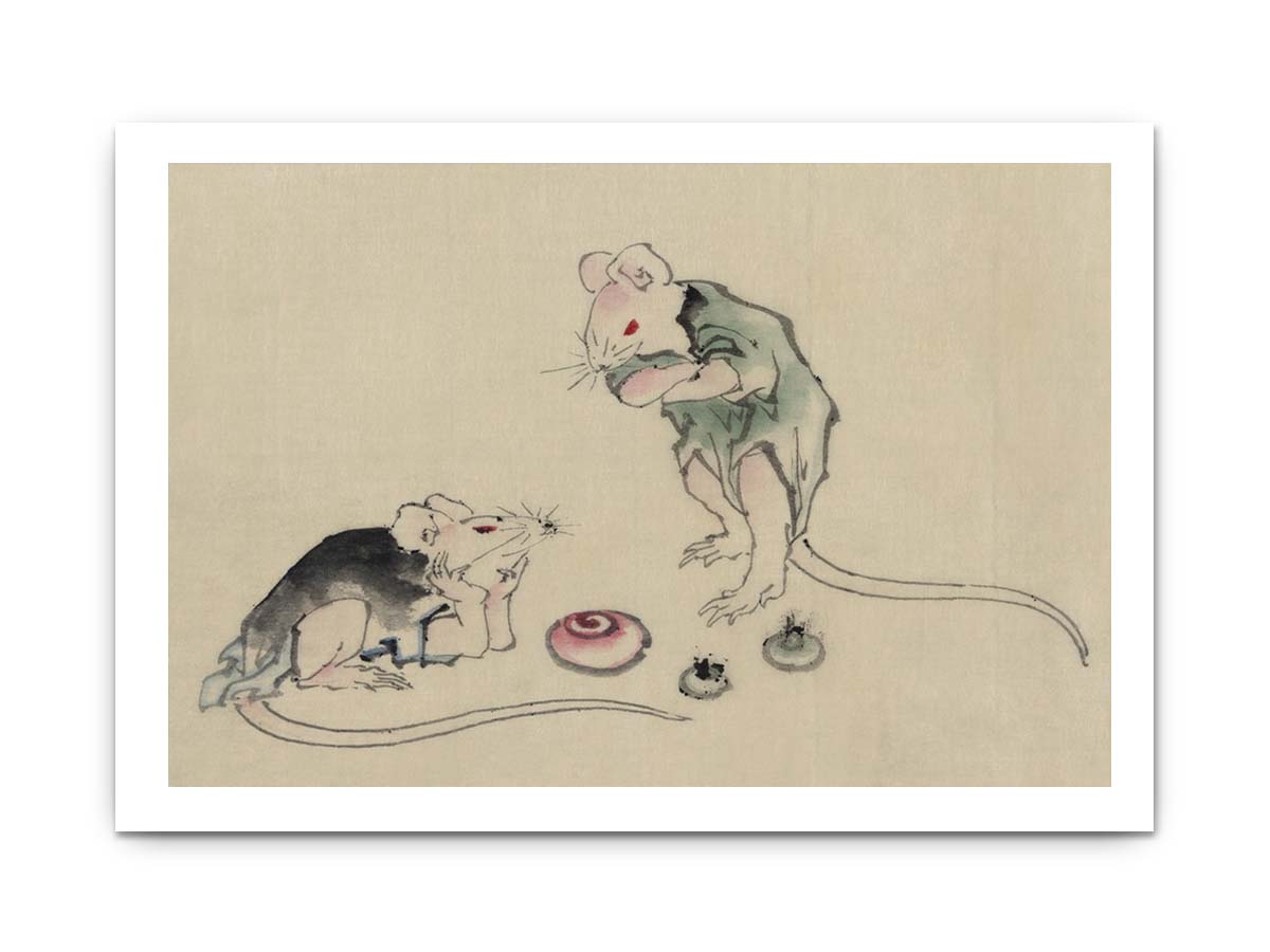 Two mice, one lying on the ground with head resting on forepaws