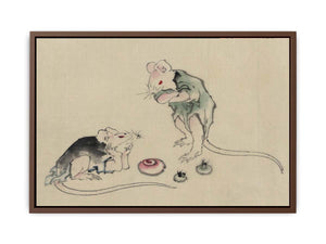 Two mice, one lying on the ground with head resting on forepaws