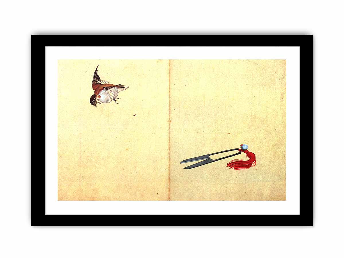 Pair of sissors and sparrow