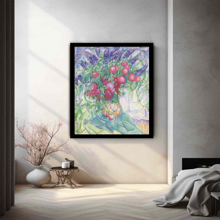 Still life with peonies anemones and lupins