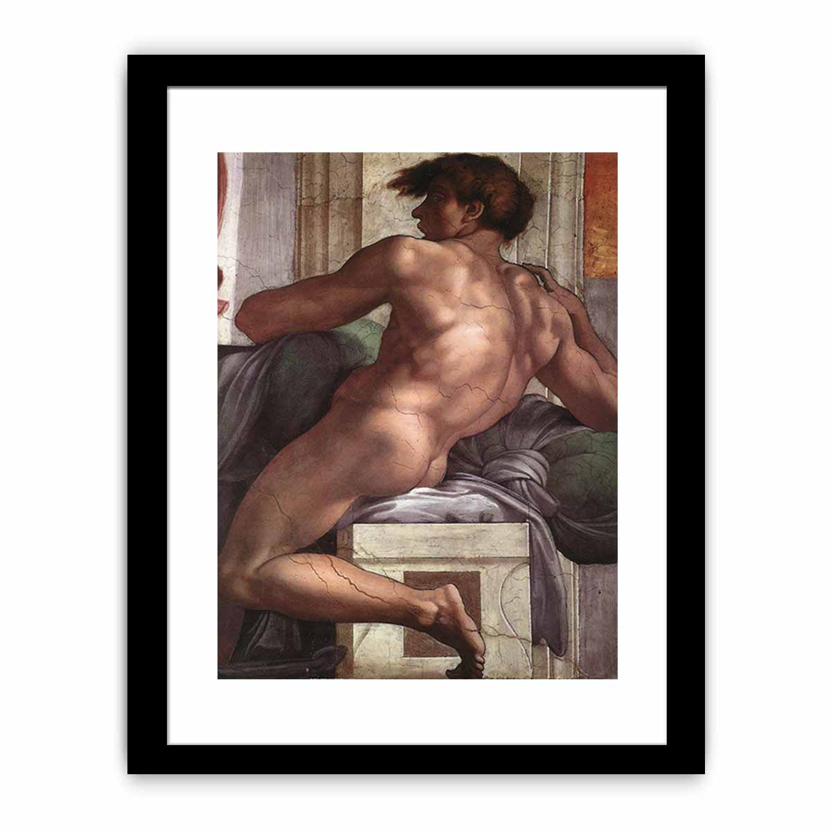 Ceiling of the Sistine Chapel: Ignudi, next to Separation of Land and the Persian Sybil [right]