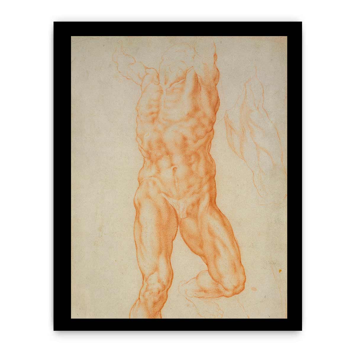 Recto The figure of Haman and three studies of detail c. 1600 By Michelangelo Buonarroti
