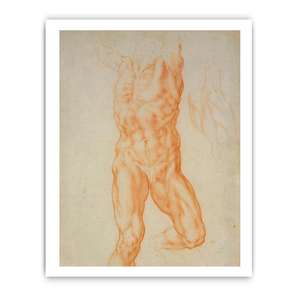 Recto The figure of Haman and three studies of detail c. 1600 By Michelangelo Buonarroti