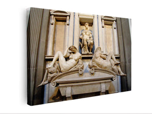tomb monument of Giuliano di Lorenzo de' Medici, ornamented with the Night and Day along with a statue of Giuliano By Michelangelo Buonarroti