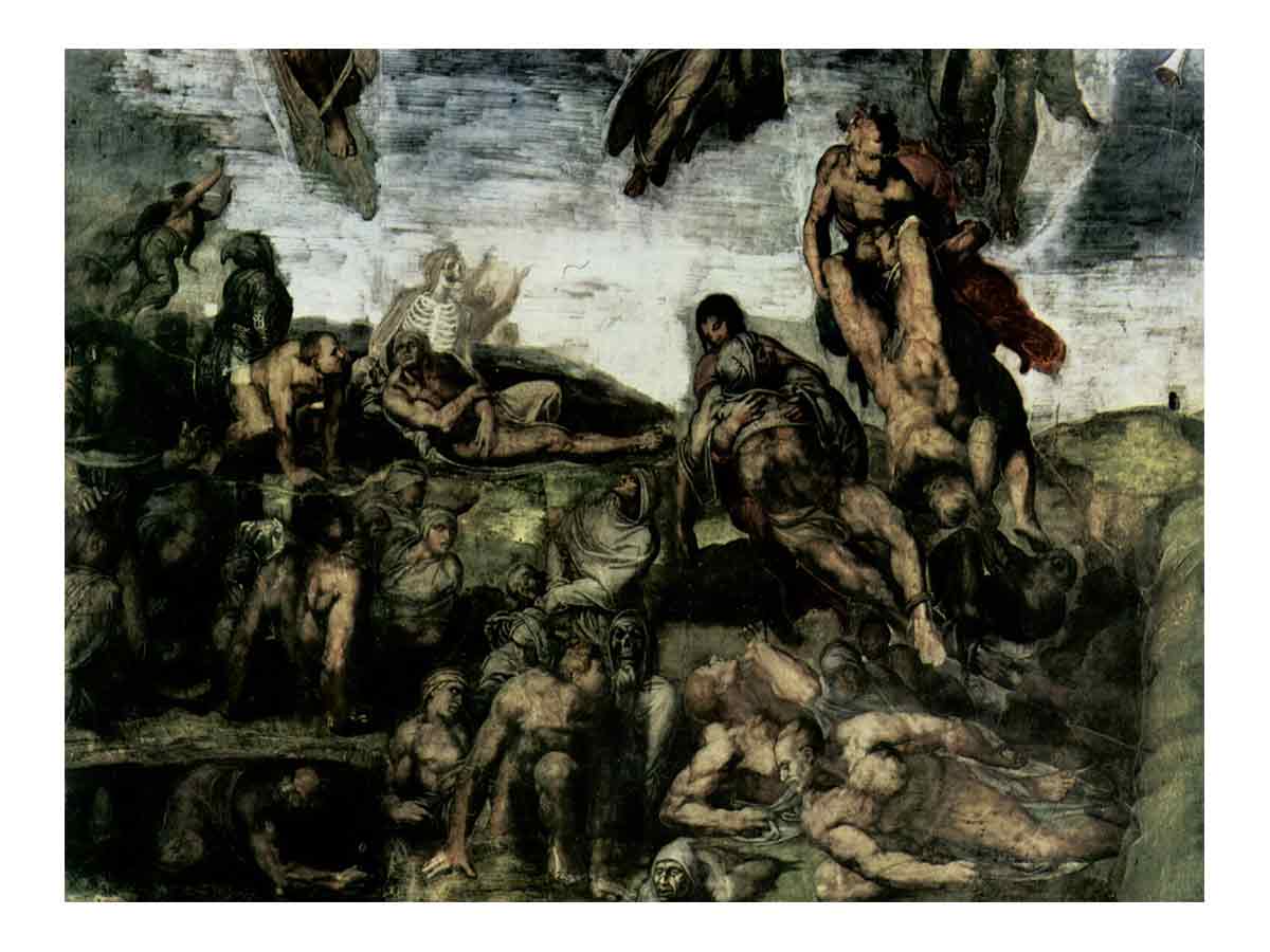 Das Jüngste Gericht, Fresko an der Altarwand der Sixtinischen Kapelle, Detail: Auferstehung der Toten aus den Gräbern By Michelangelo Buonarroti