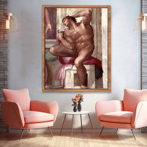 Ignudo above the Libyan Sibyl (restored) By Michelangelo Buonarroti