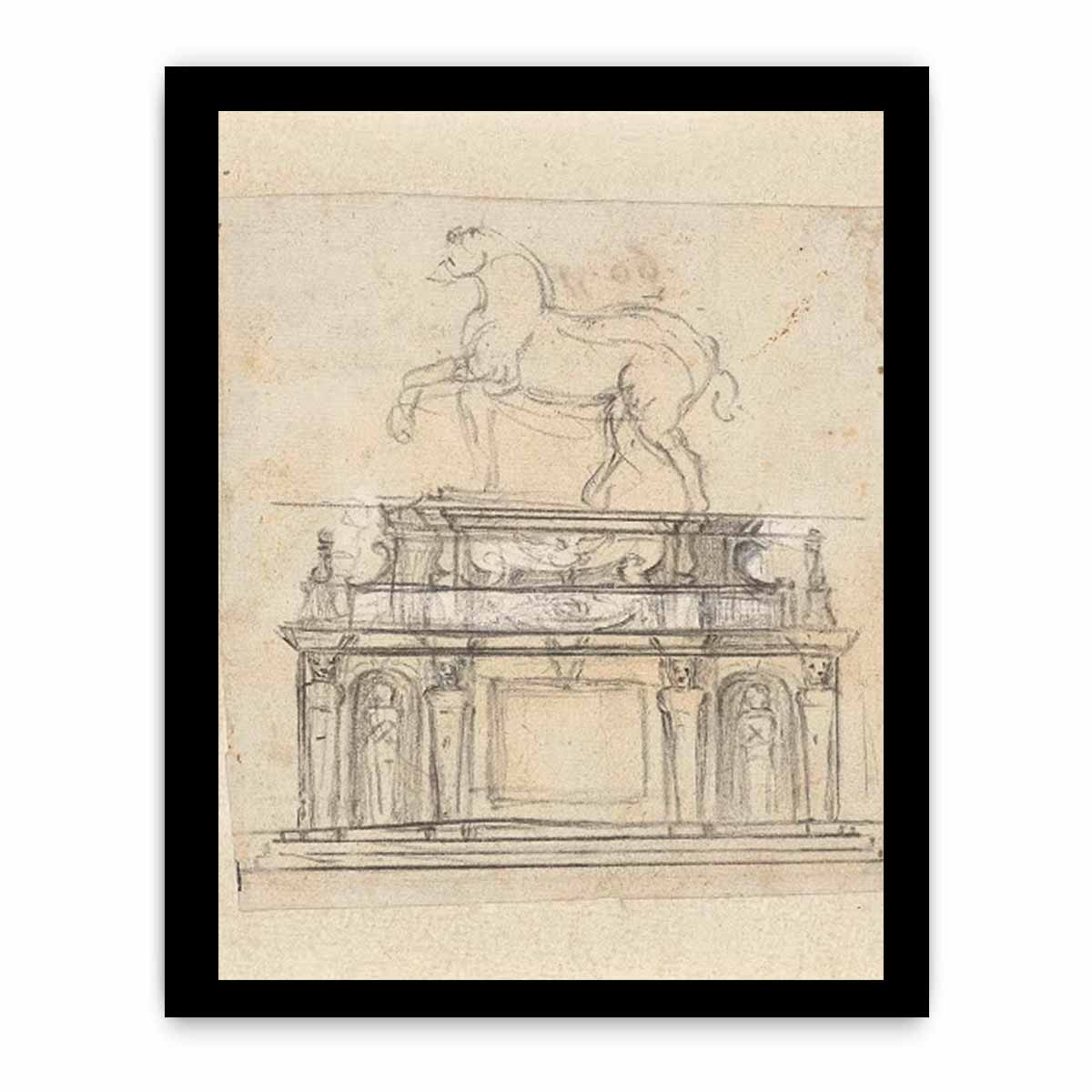 Design for an Equestrian Statue of Henry II of France, RP-T-1953-140 By Michelangelo Buonarroti