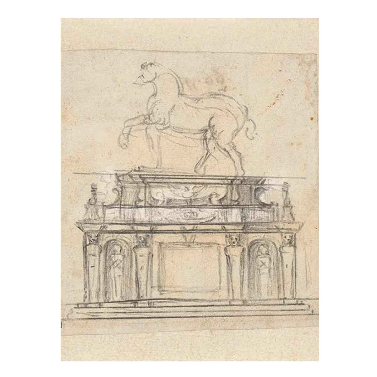 Design for an Equestrian Statue of Henry II of France, RP-T-1953-140 By Michelangelo Buonarroti