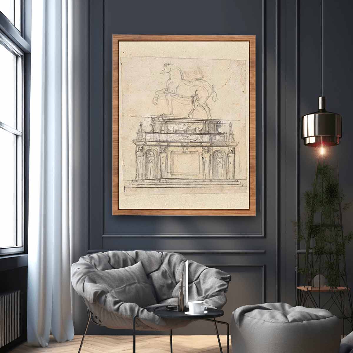 Design for an Equestrian Statue of Henry II of France, RP-T-1953-140 By Michelangelo Buonarroti