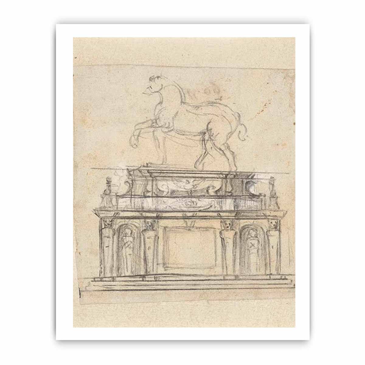 Design for an Equestrian Statue of Henry II of France, RP-T-1953-140 By Michelangelo Buonarroti