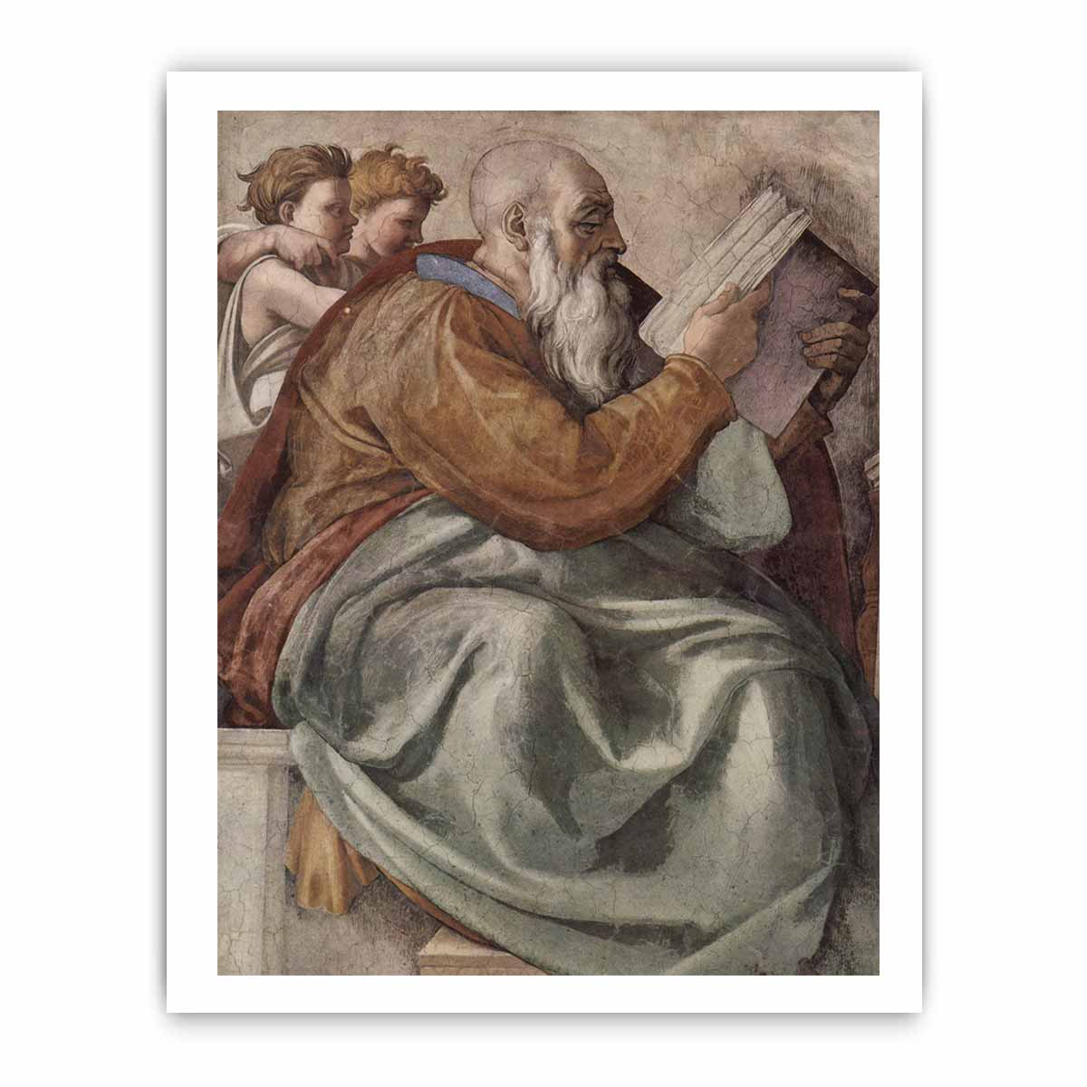 Deckenfresko zur Schöpfungsgeschichte in der Sixtinischen Kapelle, Szene in Lünette: Der Prophet Zacharias, Detail By Michelangelo Buonarroti