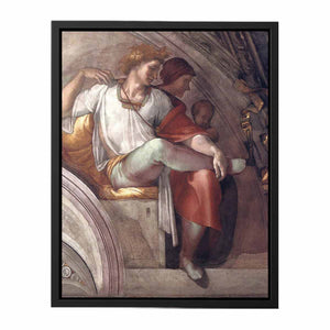 Right part of the "Eleazar and Mathan" lunette (inscribed "ELEAZAR · MATHAN") restored: Eleazar(or Elazar), father of Matt(h)an, and (probably) Eleazar's wife. By Michelangelo Buonarroti
