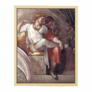 Right part of the "Eleazar and Mathan" lunette (inscribed "ELEAZAR · MATHAN") restored: Eleazar(or Elazar), father of Matt(h)an, and (probably) Eleazar's wife. By Michelangelo Buonarroti