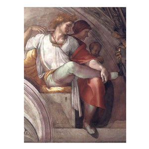 Right part of the "Eleazar and Mathan" lunette (inscribed "ELEAZAR · MATHAN") restored: Eleazar(or Elazar), father of Matt(h)an, and (probably) Eleazar's wife. By Michelangelo Buonarroti