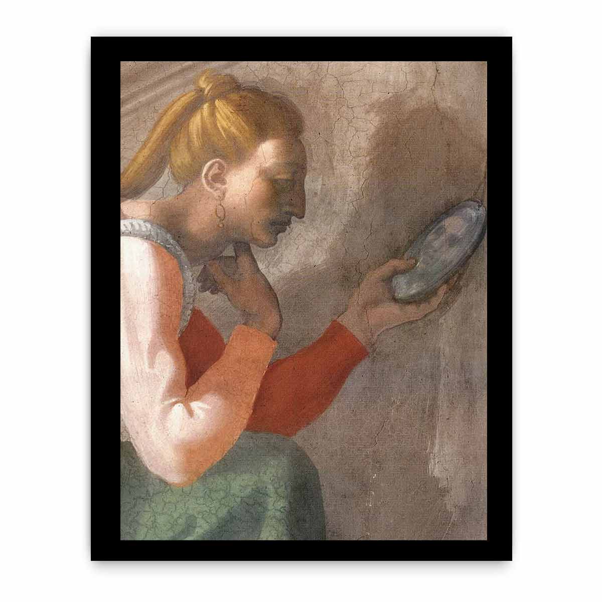 Detail des Naason-Freskos, unbekannte Frau links (restauriert) in einer Lünette nahe dem Altar By Michelangelo Buonarroti