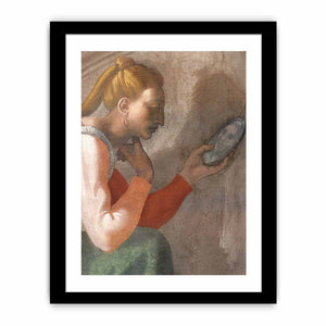 Detail des Naason-Freskos, unbekannte Frau links (restauriert) in einer Lünette nahe dem Altar By Michelangelo Buonarroti