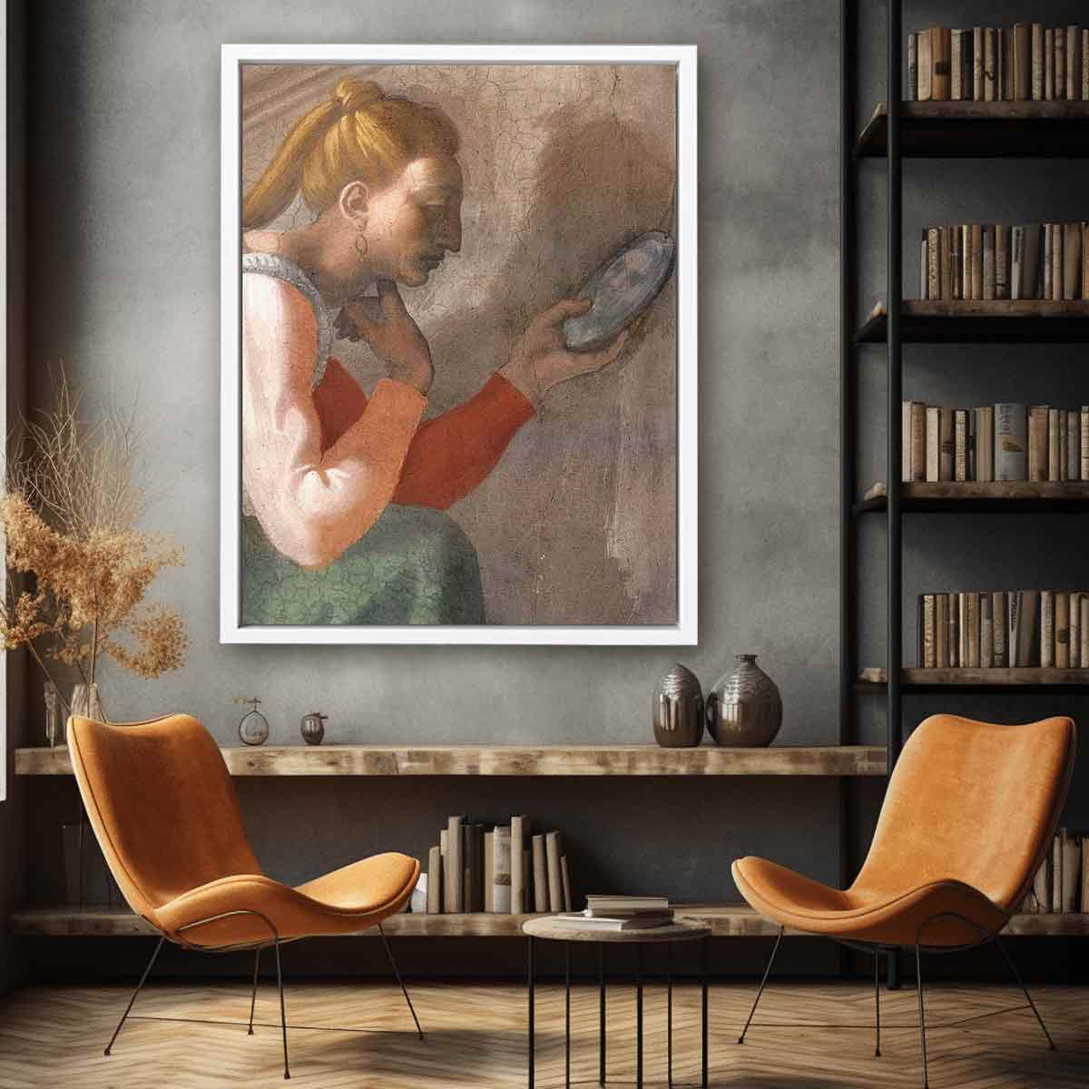 Detail des Naason-Freskos, unbekannte Frau links (restauriert) in einer Lünette nahe dem Altar By Michelangelo Buonarroti