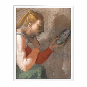 Detail des Naason-Freskos, unbekannte Frau links (restauriert) in einer Lünette nahe dem Altar By Michelangelo Buonarroti