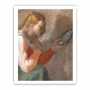 Detail des Naason-Freskos, unbekannte Frau links (restauriert) in einer Lünette nahe dem Altar By Michelangelo Buonarroti