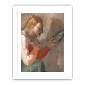 Detail des Naason-Freskos, unbekannte Frau links (restauriert) in einer Lünette nahe dem Altar By Michelangelo Buonarroti