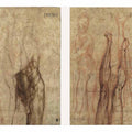 The Risen Christ a three-quarter length nude , looking down to the right, drawn over subsidiary