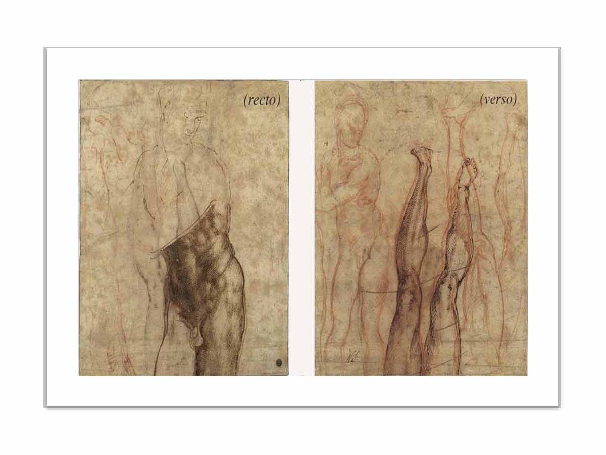 Studies of a leg and foot sketched the other way up By Michelangelo Buonarroti
