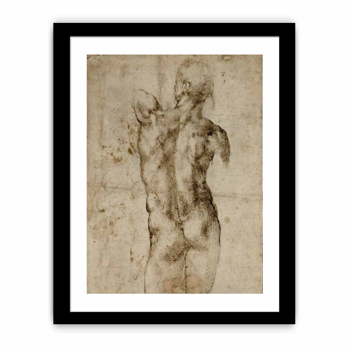 Standing Male Nude, Seen from the Rear (recto) By Michelangelo Buonarroti