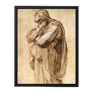 Study of a Mourning Woman by Michelangelo Buonarroti, pen and brown ink heightened with white