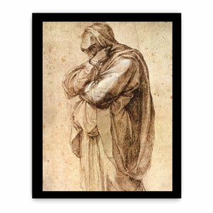 Study of a Mourning Woman by Michelangelo Buonarroti, pen and brown ink heightened with white