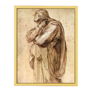 Study of a Mourning Woman by Michelangelo Buonarroti, pen and brown ink heightened with white