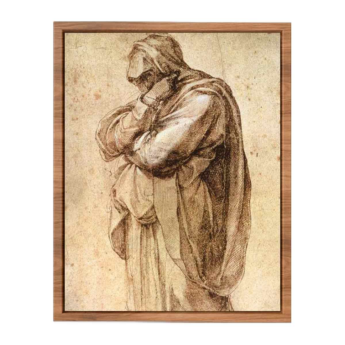 Study of a Mourning Woman by Michelangelo Buonarroti, pen and brown ink heightened with white