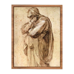 Study of a Mourning Woman by Michelangelo Buonarroti, pen and brown ink heightened with white