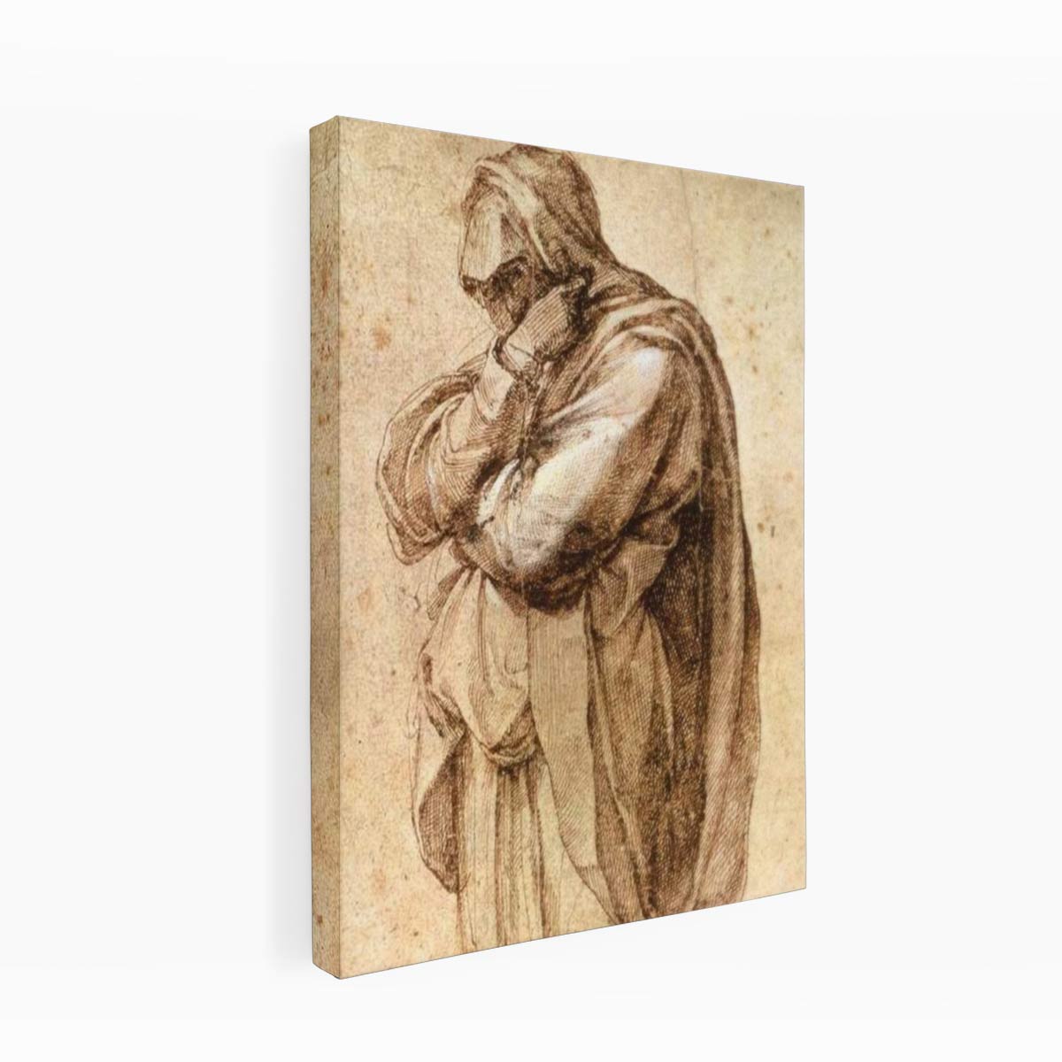 Study of a Mourning Woman by Michelangelo Buonarroti, pen and brown ink heightened with white