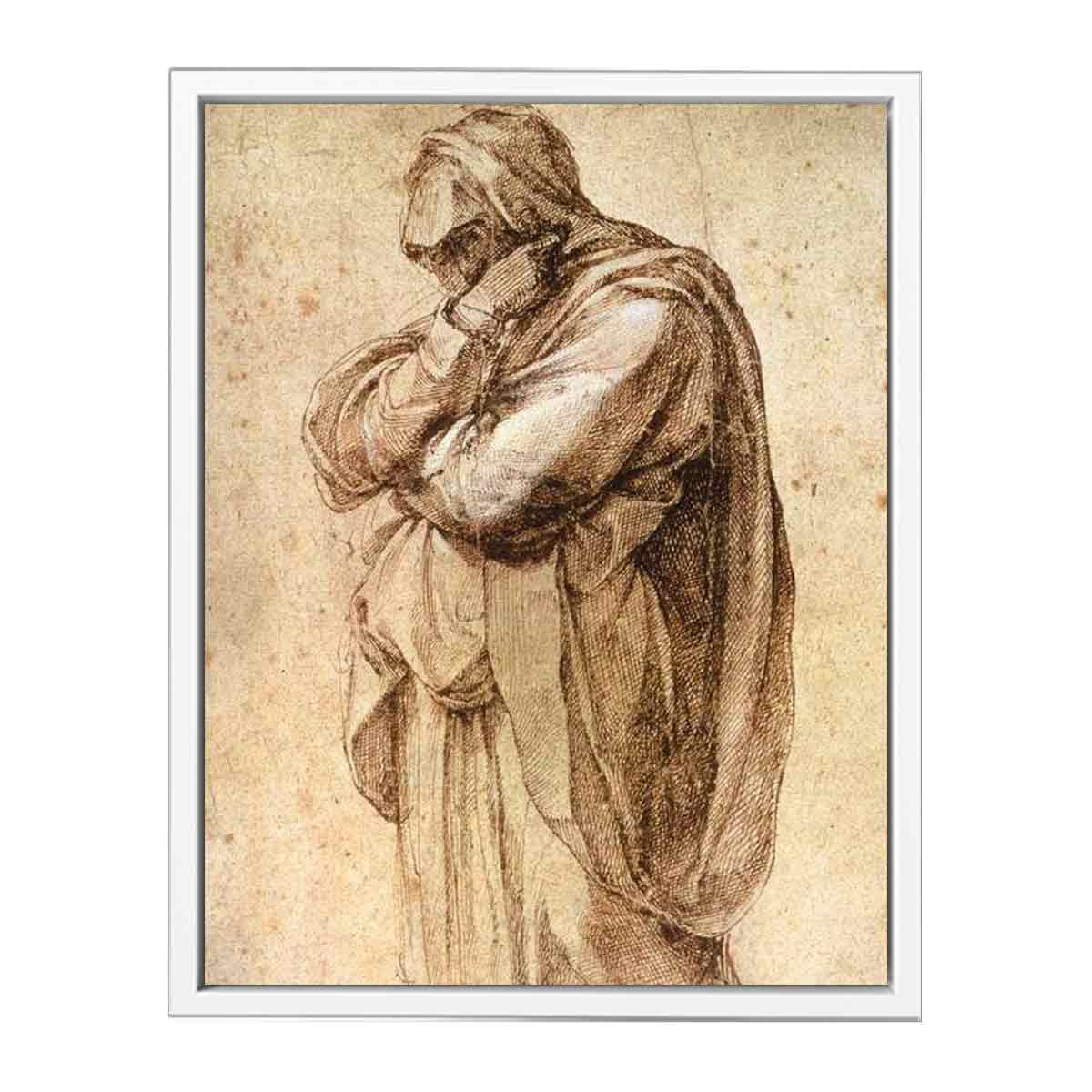 Study of a Mourning Woman by Michelangelo Buonarroti, pen and brown ink heightened with white