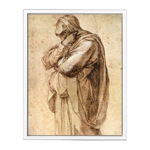 Study of a Mourning Woman by Michelangelo Buonarroti, pen and brown ink heightened with white