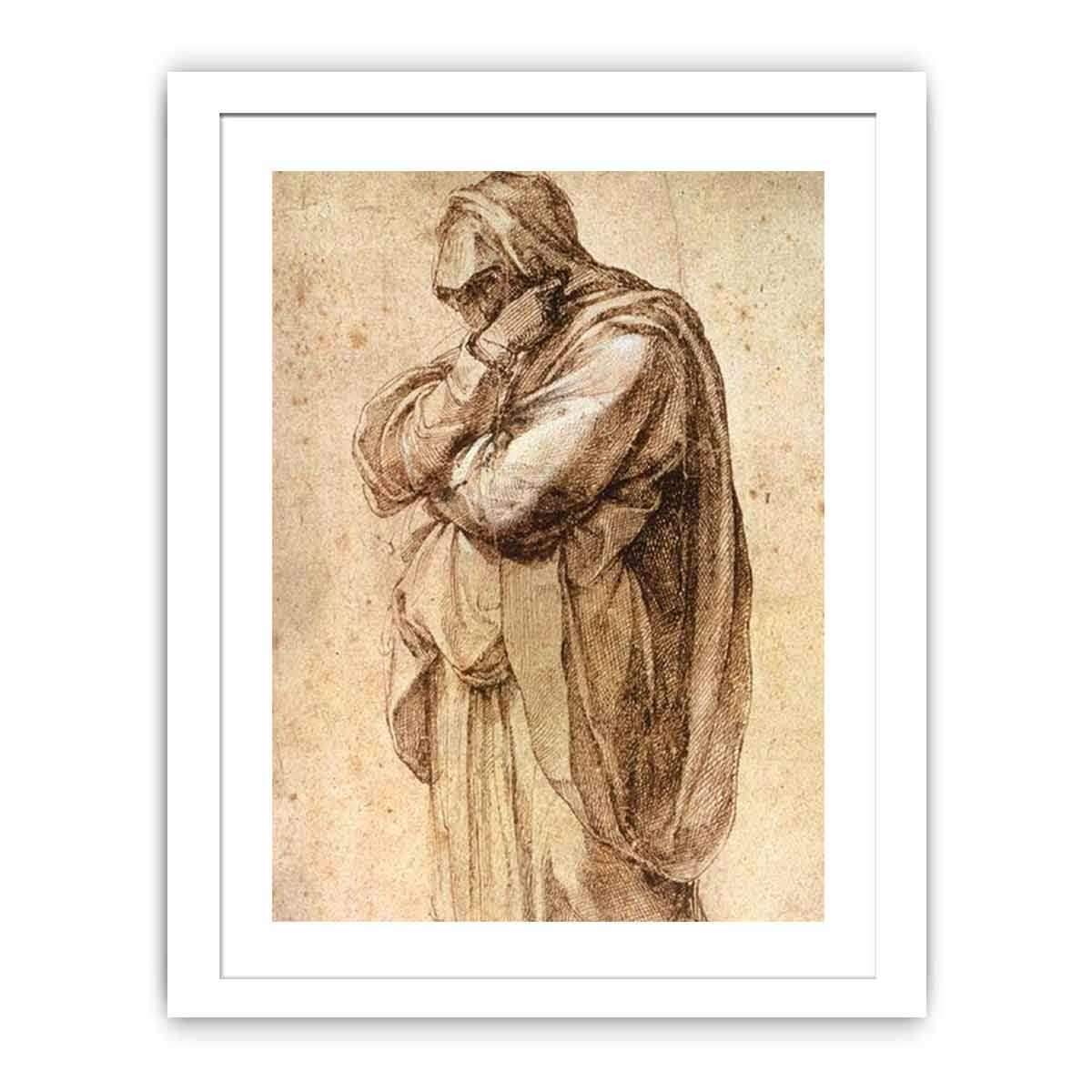 Study of a Mourning Woman by Michelangelo Buonarroti, pen and brown ink heightened with white