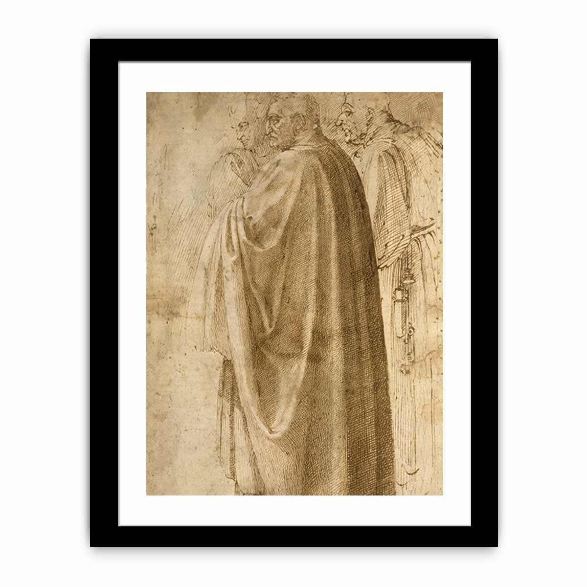 Three Standing Men in Wide Cloaks Turned to the Left (recto), c. 1492-1496 By Michelangelo Buonarroti