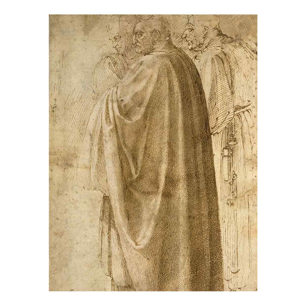 Three Standing Men in Wide Cloaks Turned to the Left (recto), c. 1492-1496 By Michelangelo Buonarroti