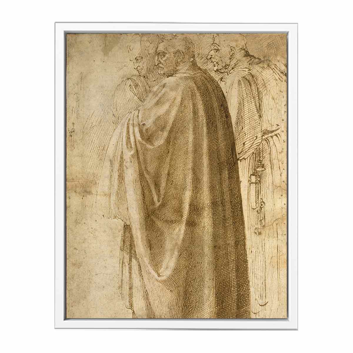 Three Standing Men in Wide Cloaks Turned to the Left (recto), c. 1492-1496 By Michelangelo Buonarroti
