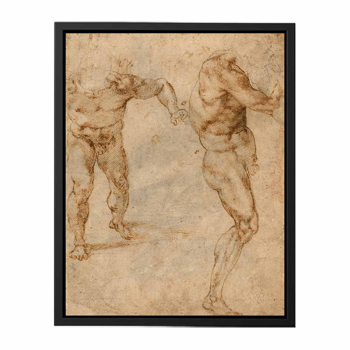 Two Nude Studies of a Man Storming Forward and Another Turning to the Right (verso), c. 1504 By Michelangelo Buonarroti
