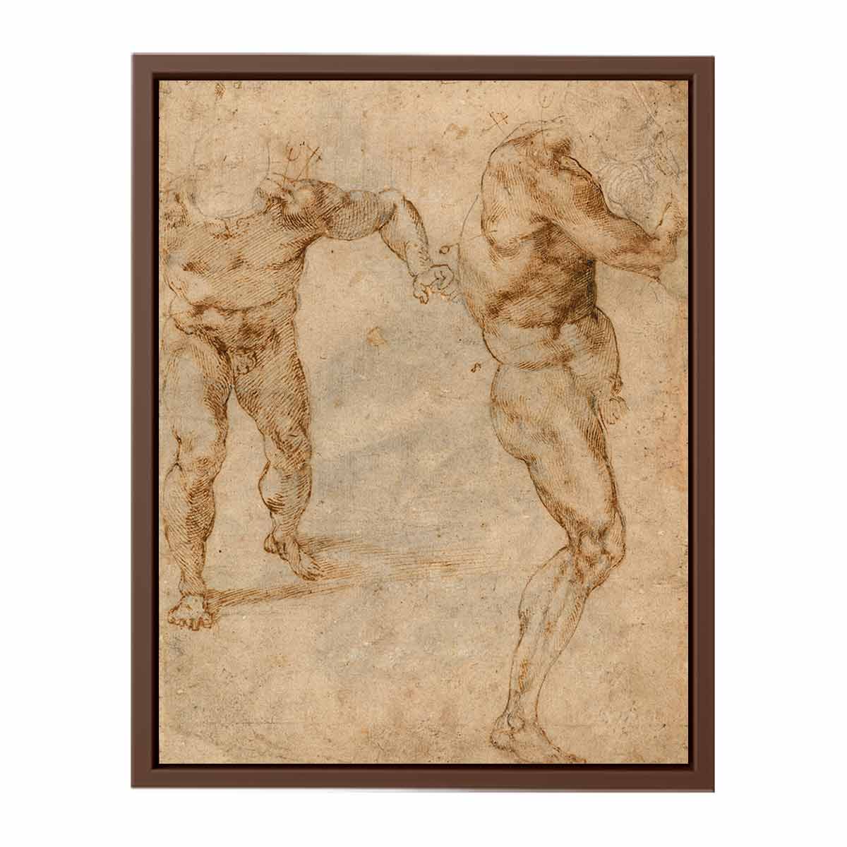 Two Nude Studies of a Man Storming Forward and Another Turning to the Right (verso), c. 1504 By Michelangelo Buonarroti